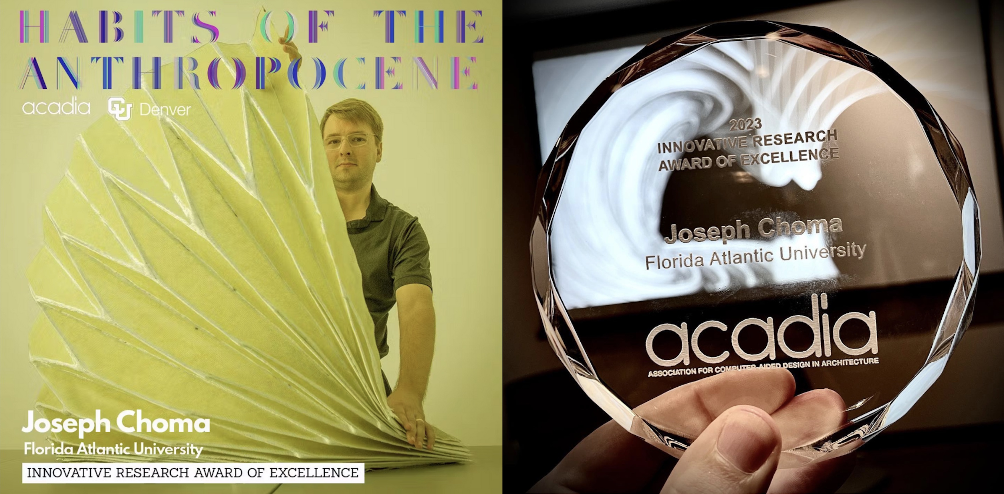 Joseph Choma and his Acadia award