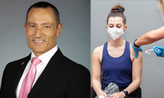 Michael DeDonno, Ph.D. and student receiving vaccine.