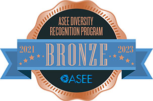 ASEE多样性识别 Program Bronze Award logo with blue ribbon and copper scalloped edge.