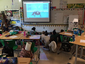 classroom with large projector screen