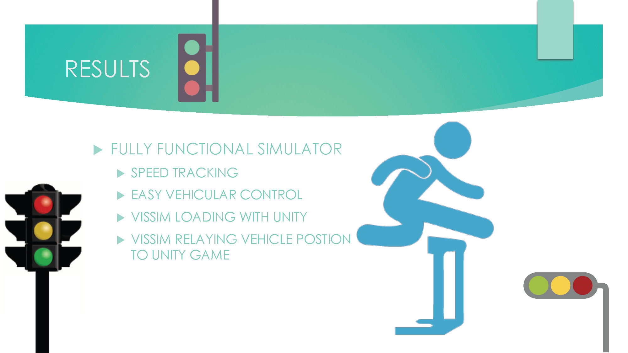 Slide 10: Project results showing successful simulator functionality and vehicle tracking capabilities