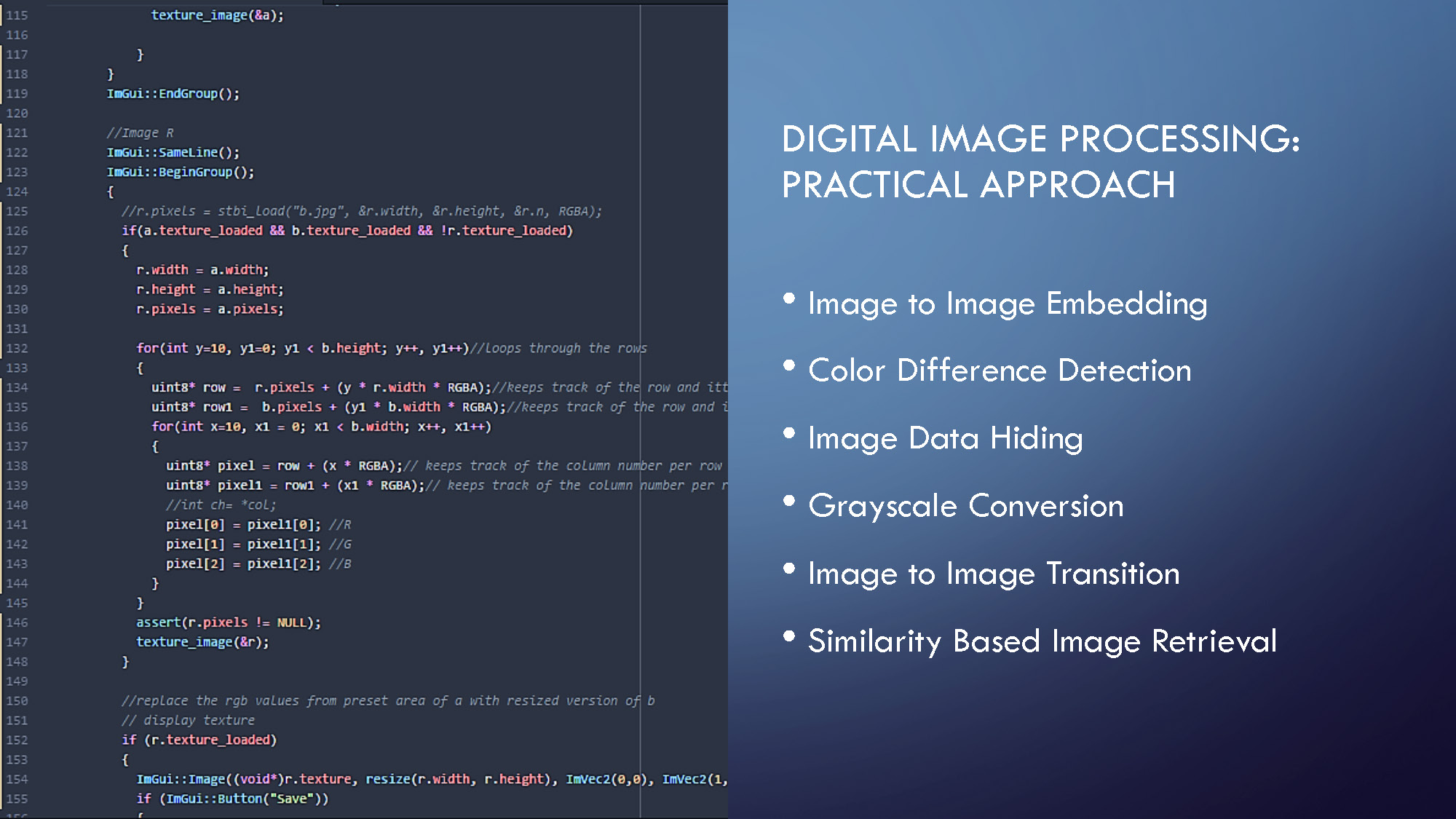 Slide 3: Digital image processing practical approach listing various techniques and methods