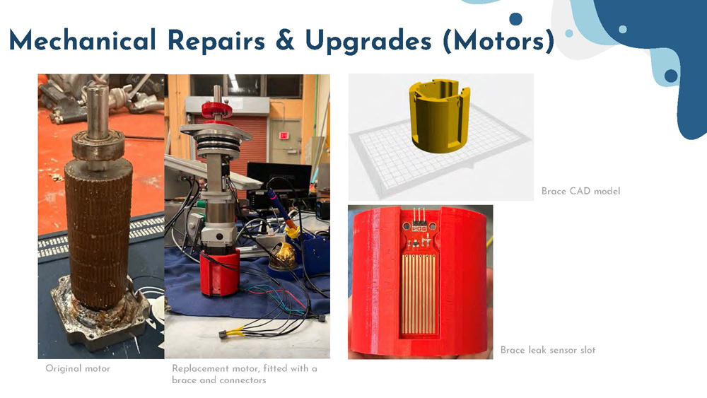 Slide 7: Mechanical Repairs and Upgrades for Motors showing original and replacement motor components