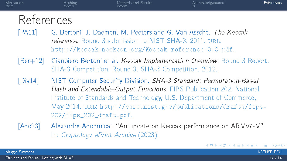 Slide 14: References page listing academic citations and sources used in the presentation