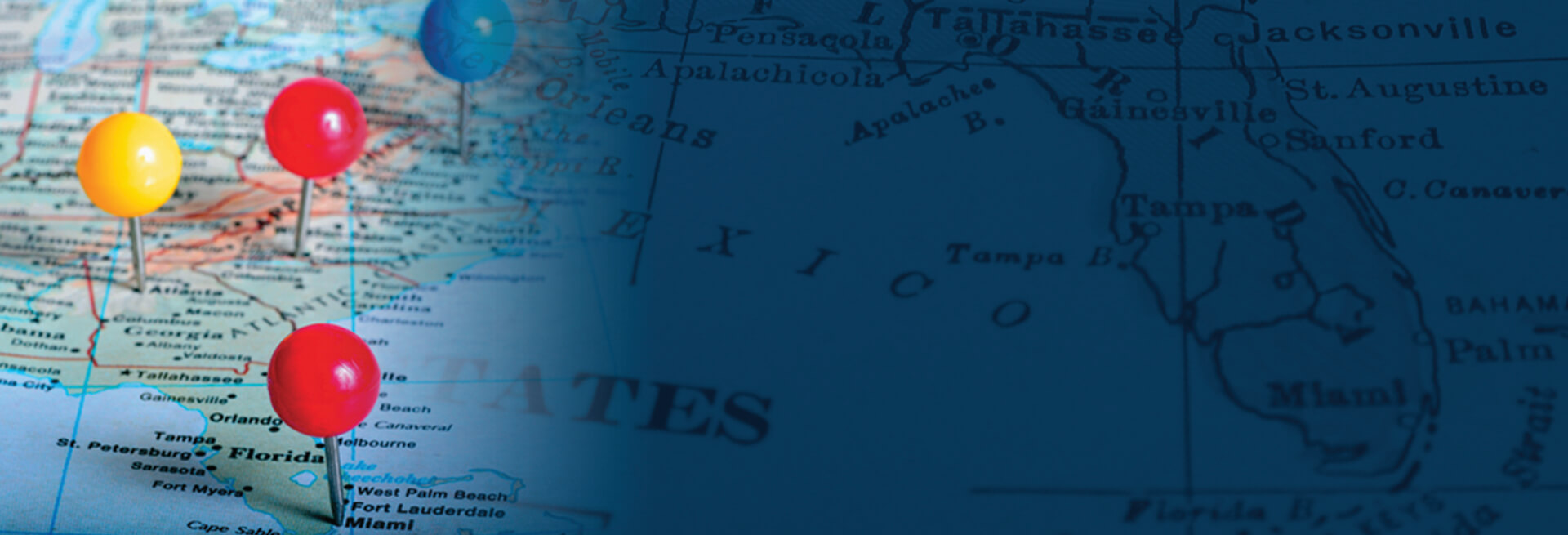 Map of eastern United States with pins dropped