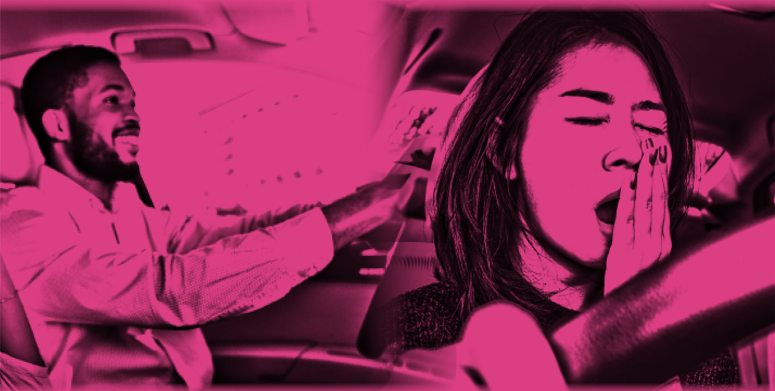 image of a man and woman with pink overlay