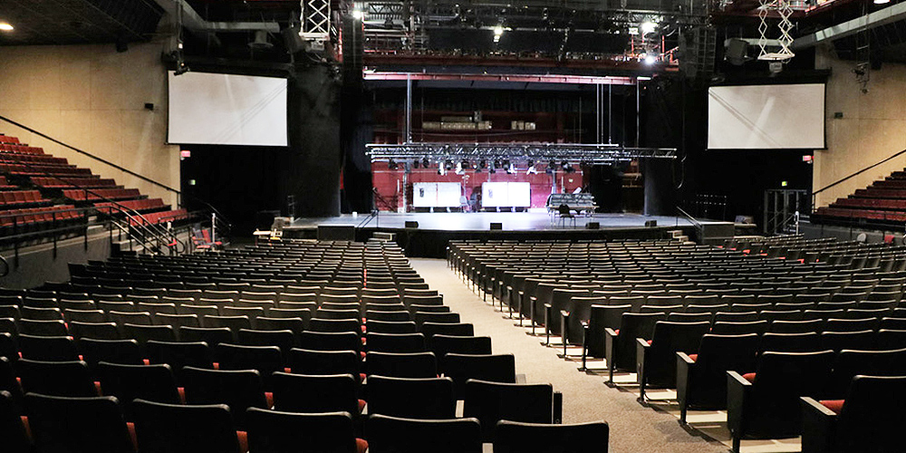 A stage with a piano on it
